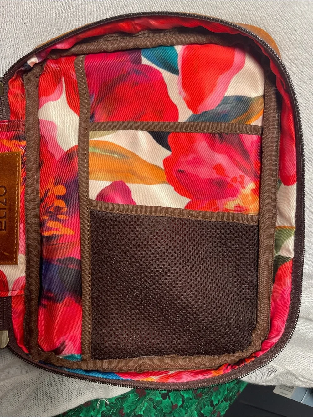 NWT Elizo Premium Full Grain Leather Bible Case Organizer Cognac Brown Floral